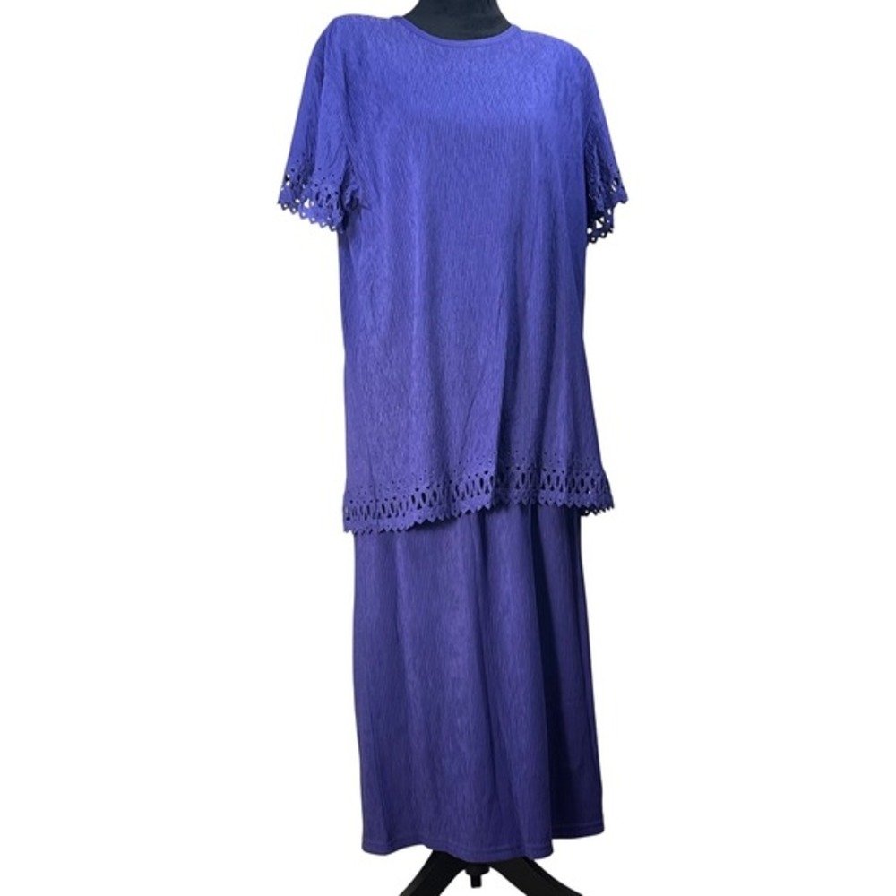 Superline USA Purple Crinkle‎ Plisse 2pc Skirt Set Eyelet Trim One Size Vintage